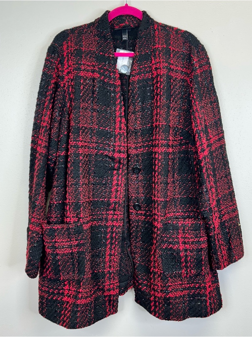 Lane Bryant NWT Womens 3X Black Plaid Bouclé Jacket Metallic Plus Size Holiday